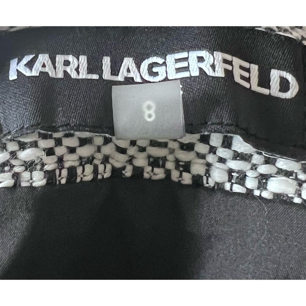 Karl Lagerfeld Women's Black White Gingham Tweed Mini A-Line Skirt Size 8 - Picture 5 of 6